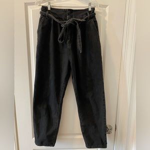 AllSaints Ralita Black Paperbag Waist High Rise Relaxed Crop Jeans Size 8 US